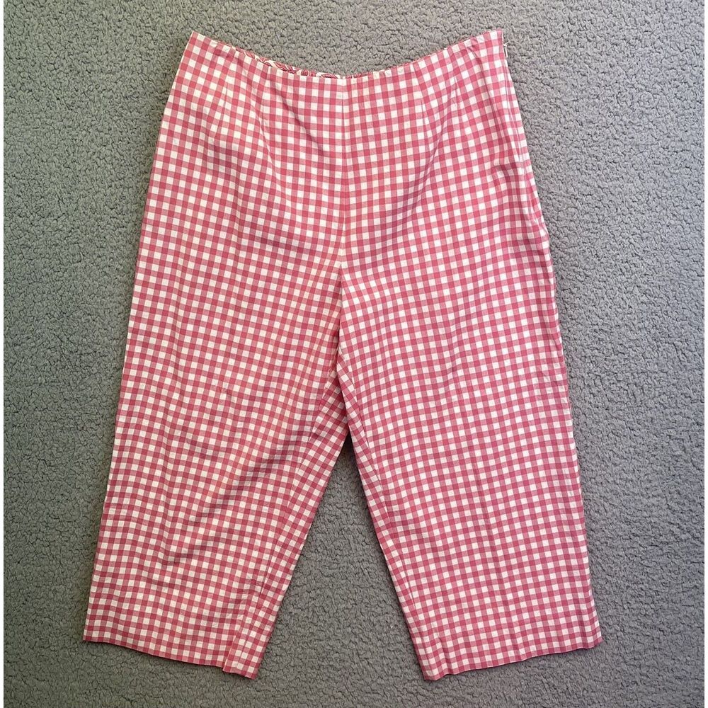 Tyler Boe Womens Cropped Pants Side Zipper‎ Sz 6 Pink & White Check